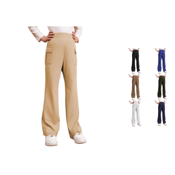 VOUZZA Girls Flare Dress Pants Kids School Uniform Bell Bottoms Trousers Elastic Waist Stretchy Knit Pull on Slacks Clothes