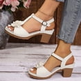 thumbnail image 5 of Wovix Women Sandals Chunky HIgh Heel Wide Width Fashion Platform Slippers Open Toe Design Casual Comfort Shoes White 40, 5 of 8