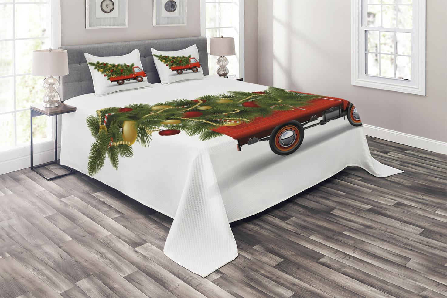 Christmas Coverlet Set, Red Retro Style Farm Truck and Big ...