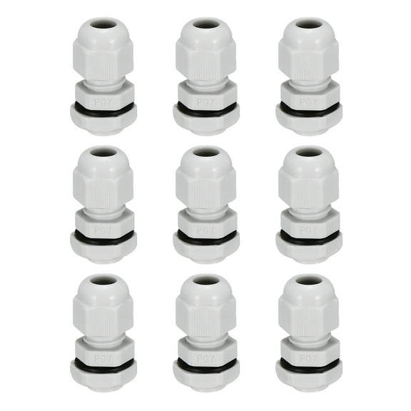 9Pcs PG7 Cable Gland Waterproof Plastic Wire Glands Joints White for 3-6.5mm Dia