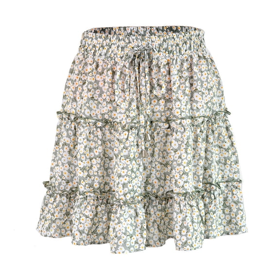 Falda plisada floral con volantes para mujer, minifalda acampanada de cintura alta para niñas Eigraketly FS11180-09