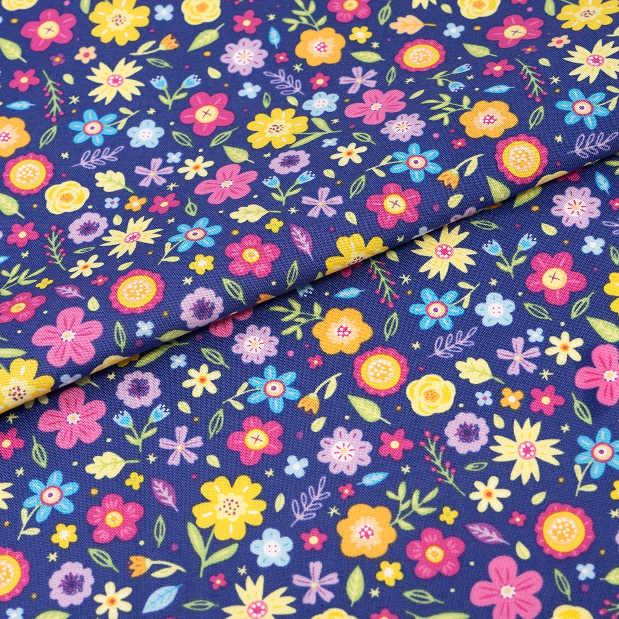 Singer Fabric, 100% Cotton, Sewing & Crafting, 44" Wide, Bright Floral On Blue, Cut by Yard