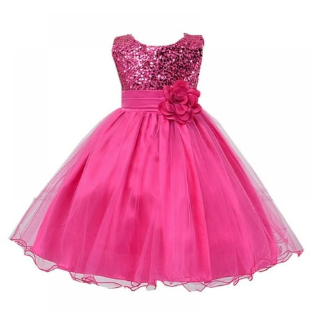 

Little Girls Sequin Mesh Tull Dress Sleeveless Flower Party Wedding Ball Gown 3-10Y