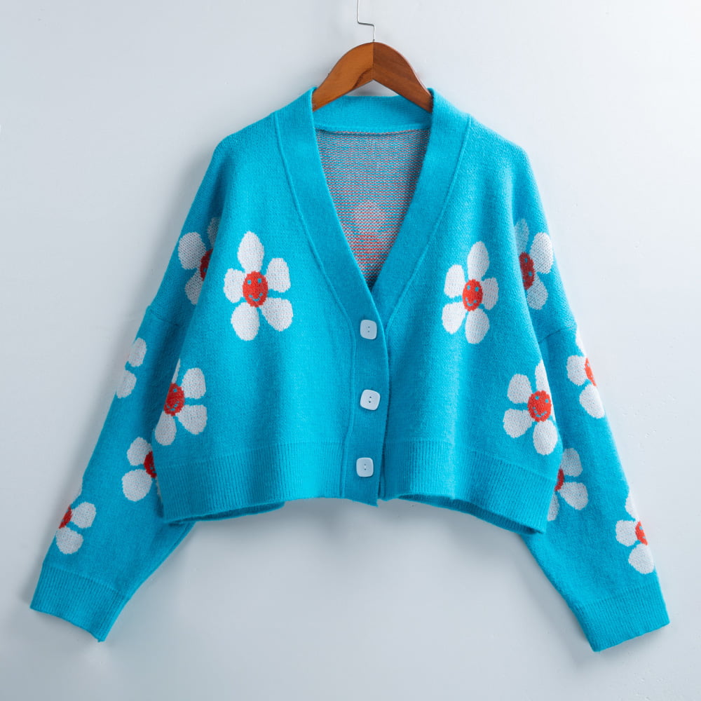 Chicuu - Chicuu Short Cardigan for Women Flower Knit Sweater V Neck ...