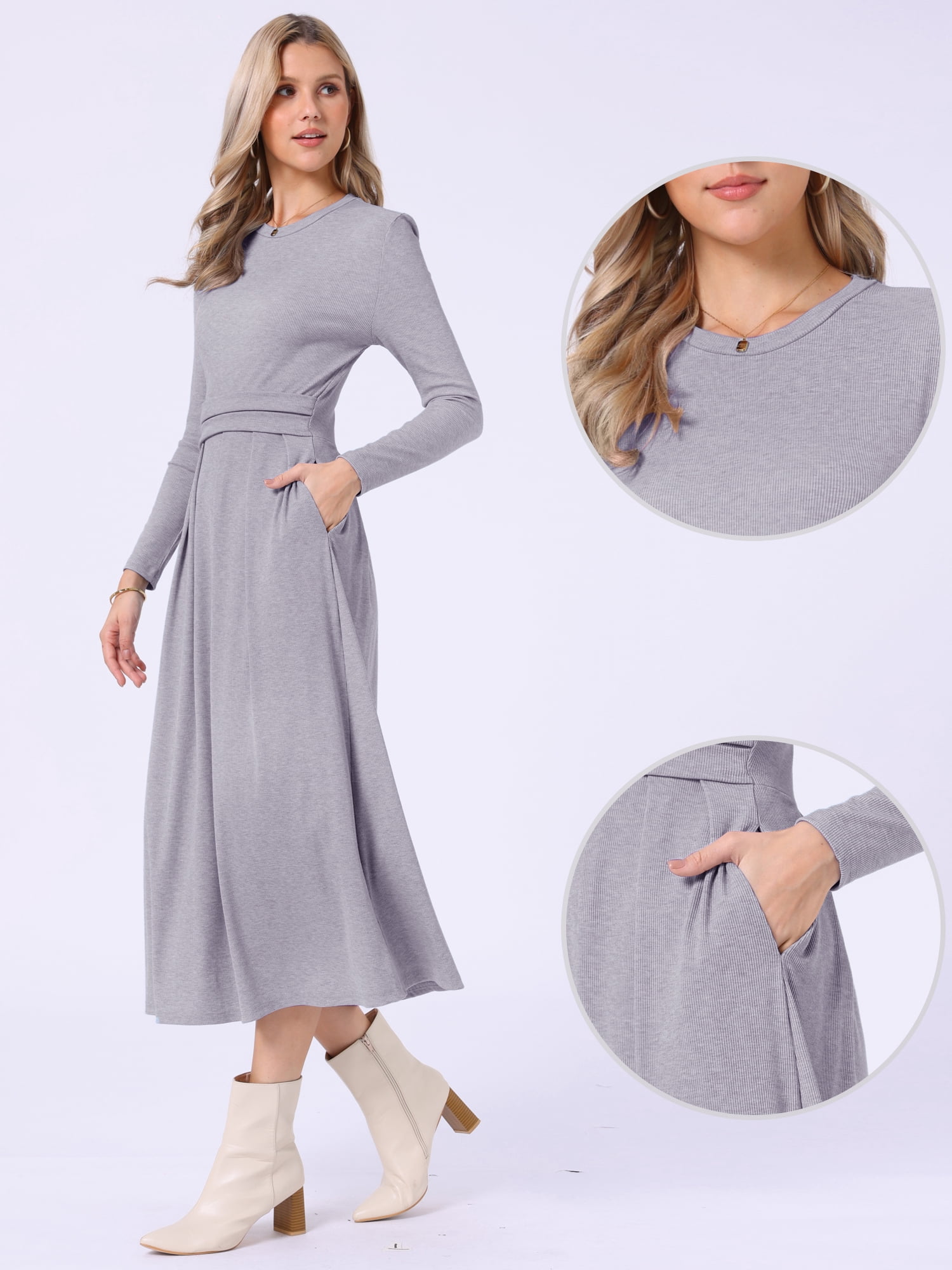 DARING DIVA Women's Long Sleeve Maxi Casual Formal Spring A-Line Dress L Light Purple