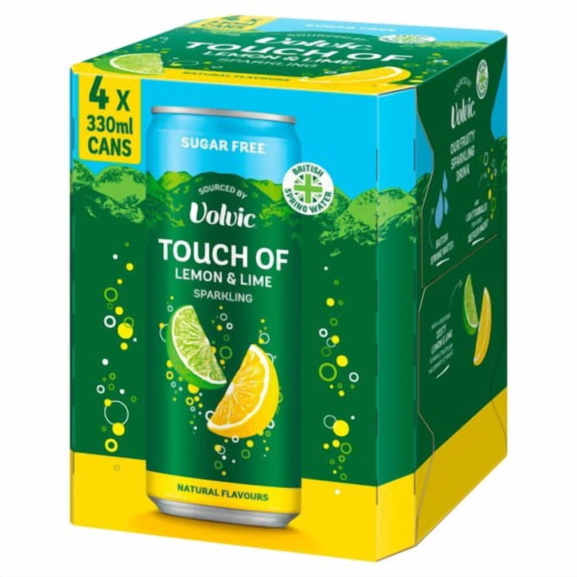 Touch of Lemon & Lime Sparkling Sugar Free Flavoured Water by Volvic 4 x 330ml, British Import (Pack of 2)