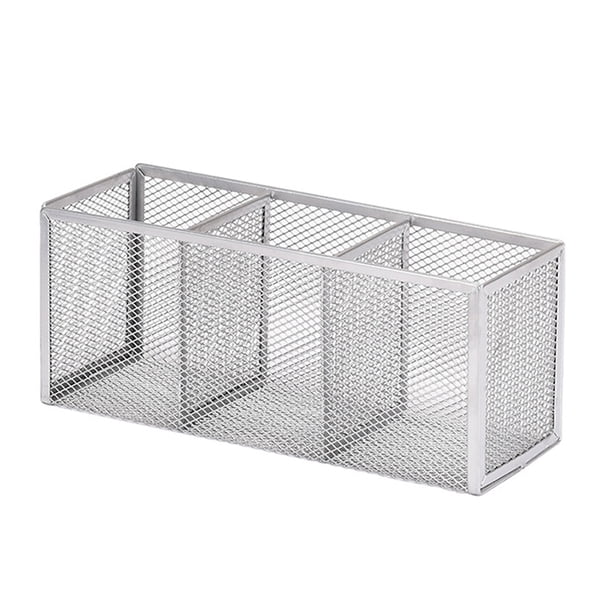 Portalápices, cesta de almacenamiento organizadora de bolígrafos de malla negra con 3 compartimentos, soportes para brochas de maquillaje, 22,5*9,5*8 cm