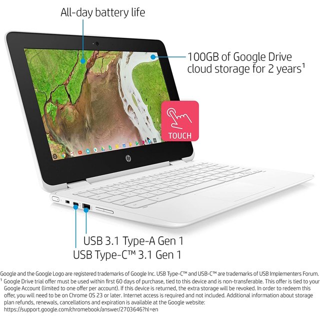 HP Chromebook 360 11-ae120nr 11.6", Intel Celeron N3350, Ram 4GB, Almacenamiento 64GB eMMC, Intel HD Graphics 500, Chrome OS™, Cámara Web Integrada, Color Blanco HP 11-ae120nr