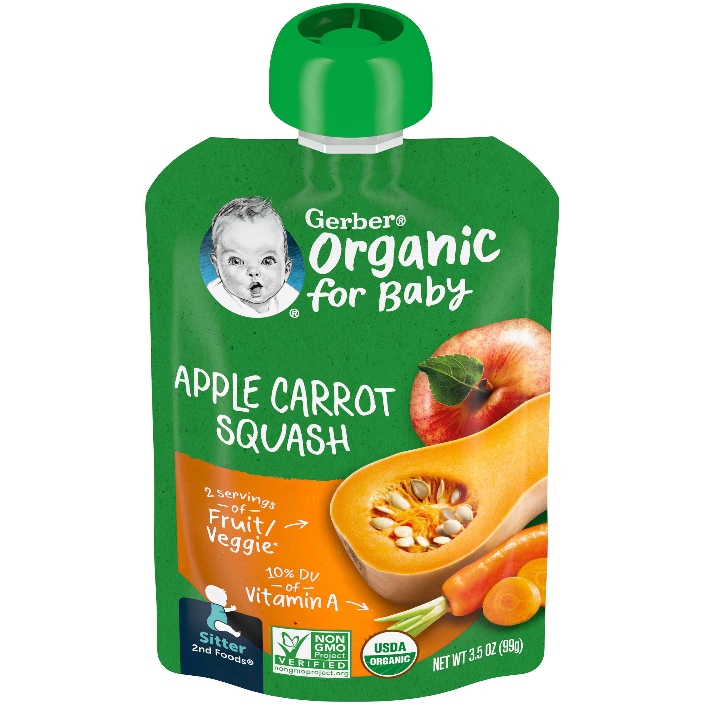 Gerber 2nd Foods Organic for Baby, Apple Carrot Squash, 3.5 oz Pouch (12 Pack)
