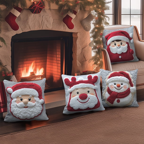 Fundas de Almohada Navideñas de 45X45 Cm | Fundas Decorativas | Tela Suave | Cremallera Oculta | Juego de 4 Fundas de Almohada de Algodón