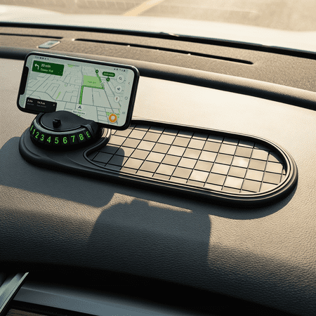2-in-1 Car Anti-Slip Mat & Rotatable Phone Holder with Temporary Parking Number Display – Universal Dashboard Pad for Sunglasses, Keys, Gadgets, Cool Car Accessories