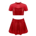 thumbnail image 2 of Hansber Robe de Danse Jazz Lyrique à Sequins pour Filles 2 Pcs Crop Top Contemporain Dos Ouvert avec Jupe Rouge 8, 2 of 6