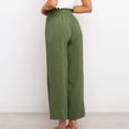 thumbnail image 2 of Pantalones de lino para mujer, pantalones de pierna ancha con cordón, talle alto, informales, holgados, para verano OD Green M, 2 of 3