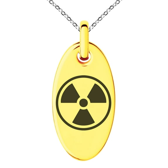 Stainless Steel Encircled Radioactive Engraved Small Oval Charm Pendant Necklace