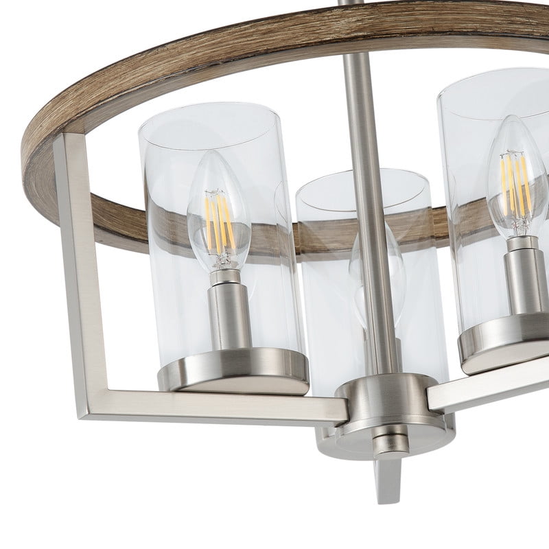 Aiwen Farmhouse Semi Flush Mount Ceiling Light, 3-Light Nickle Ceiling Fixture with Clear Glass Shades for Dining Room, Living Room & Restaurant