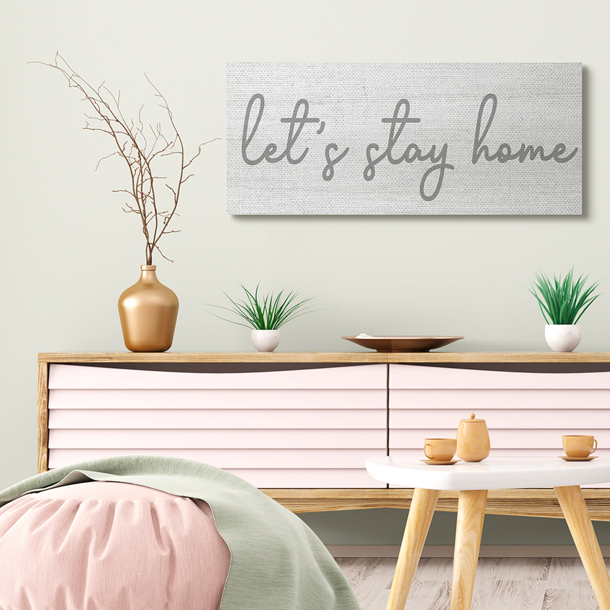 Stupell Industries Let's Stay Home Sentiments Soft Circular Script Inspirational Painting Gallery Wrapped Canvas Art Print Wall Art, 17 x 40
