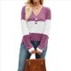 thumbnail image 2 of Camiseta Holgada con Botones y Cuello en V de Larga para Mujer, Otoño e Invierno 2025, con Contraste de Color Rojo Púrpura S, 2 of 10