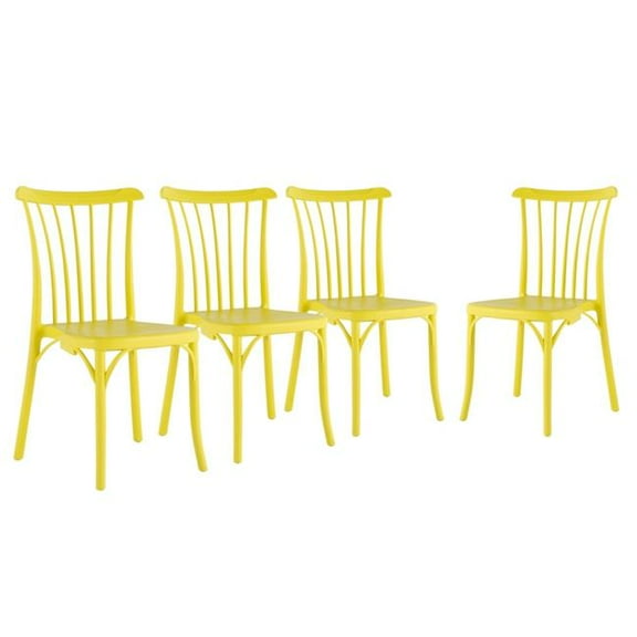 HomeRoots 565185 22 in. Yellow Heavy Duty Plastic Outdoor Stacking Dining Chairs - Set of 4