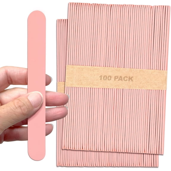 CraftySticks- 100 Pack 6 Inch Pastel Pink Painted Wood Craft Sticks, Jumbo Popsicle Sticks for Crafts, Learning and STEM Basics