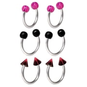 Body Jewelry Womens 6-Piece 18 Gauge Stainless Steel Multi-Color Horseshoe Cartilage Set