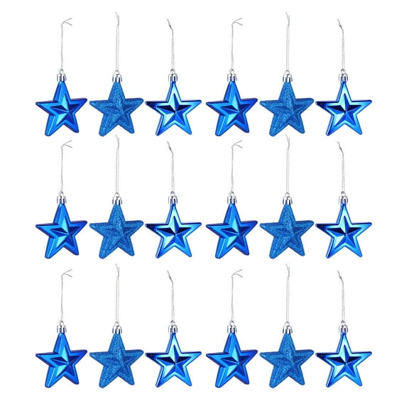 OUNONA  18 Pcs Silver Star Christmas Decorations Hanging Ornament Blue