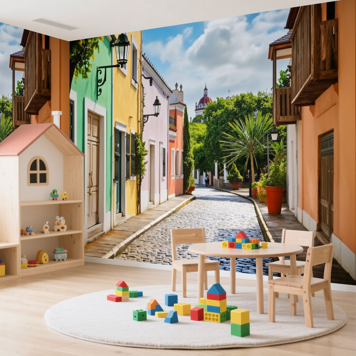 Wall Mural Peel and Stick colorful street old san juan puerto rico town scenery Self-Adhesive Wallpaper Removable Wall Decal Wall Sticker Home Decor for Living Room Bedroom 100"x144"