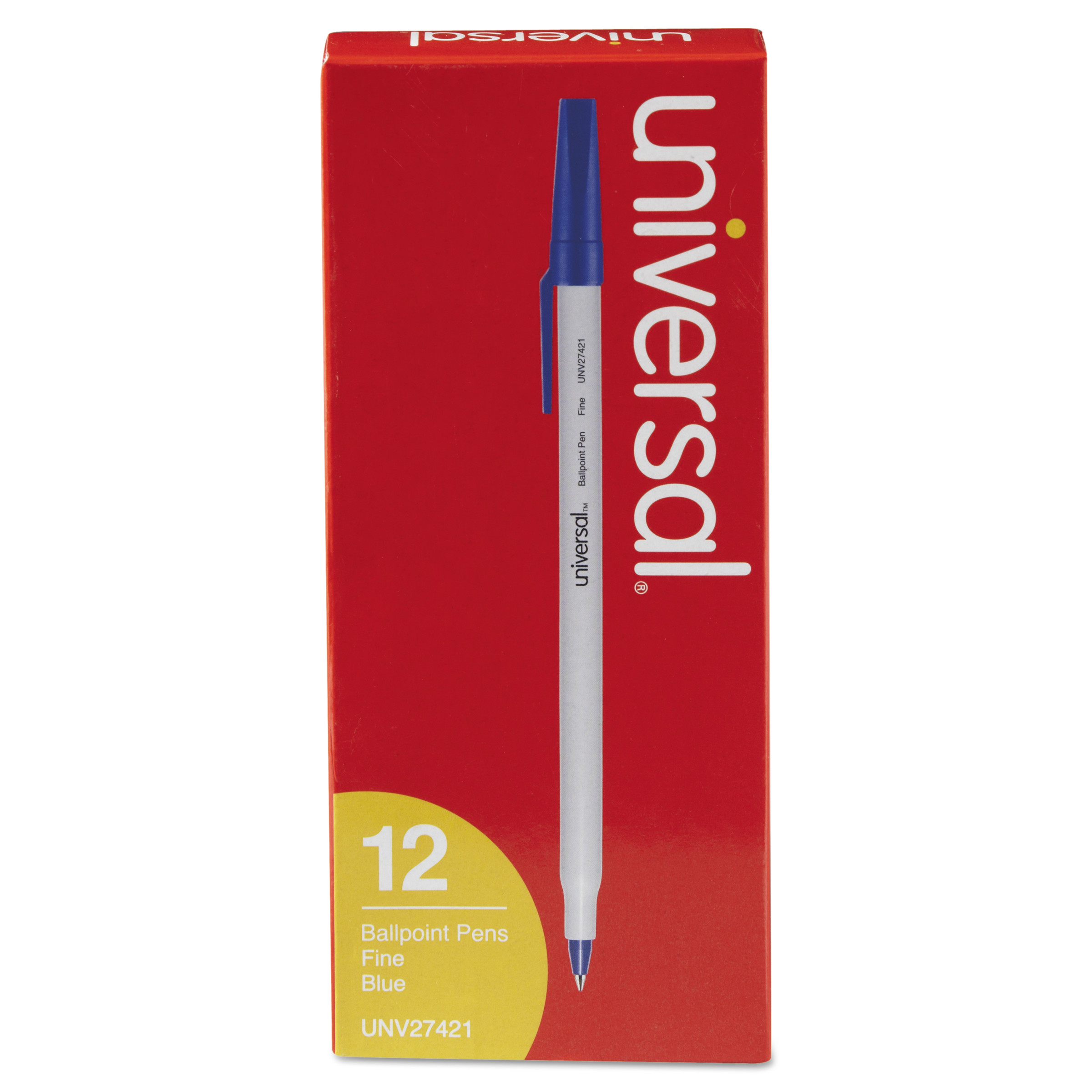 Universal Stick Ballpoint Pen, Fine 0.7mm, Blue Ink, Gray Barrel, Dozen