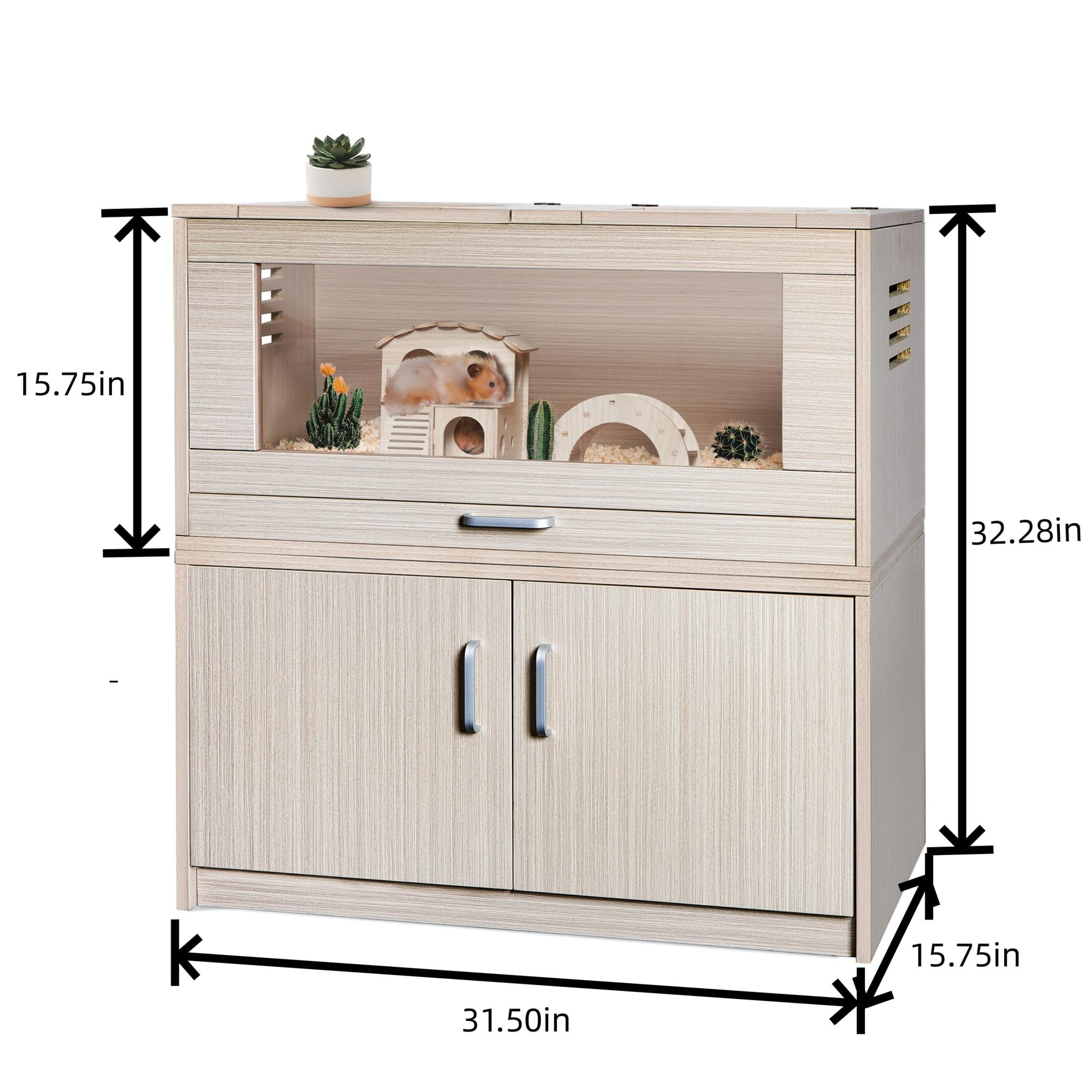 Pefilos 33" Guinea Pig Hutch with Independent Storage Cabinet, Wood Hamster Cage with Hideout, Rat House Cage Openable Top, Light Beige