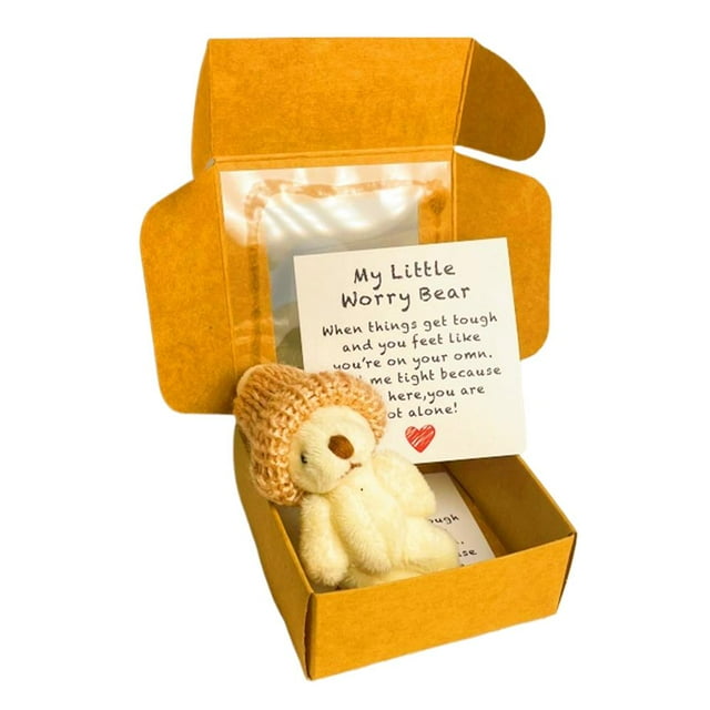 SharkTRUE Pocket Bear Mini Plush in Box Motivational Worry Bear Gift with Inspirational Card, Soft Plush Bear for Comfort and Encouragement, Perfect for Collection or Carrying