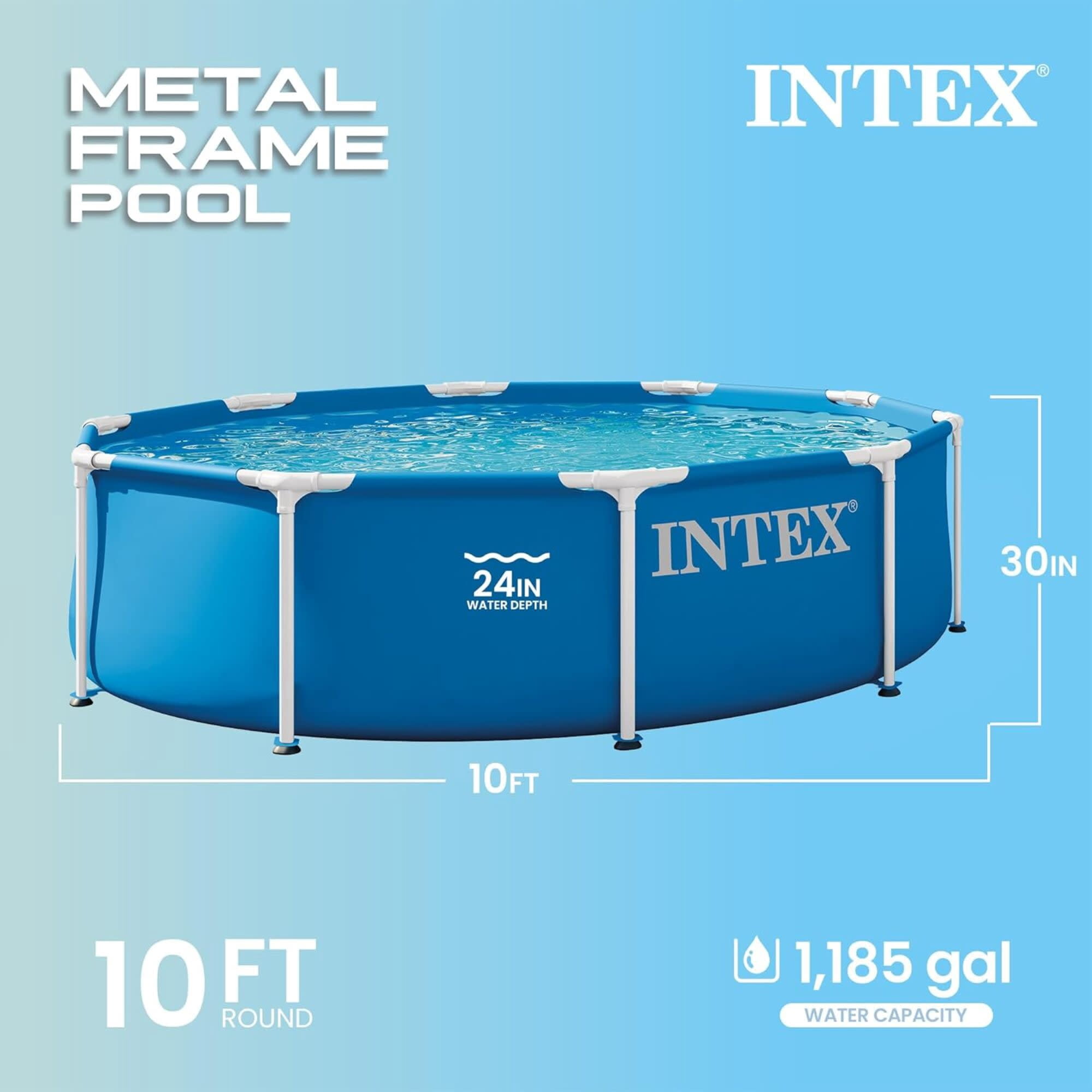 Intex: Metal Frame Pool & Filter Pump - 10' x 30" - Above Ground Swimming Set, 330 GPH, Puncture-Rust Resistant, Easy T-Joint Setup, 1185 Gal, 28201EP