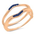 thumbnail image 1 of 0.10 Carat (ctw) 10K Rose Gold Round Blue Sapphire Ladies Anniversary Wedding Band Guard Double Ring 1/10 CT, 1 of 1