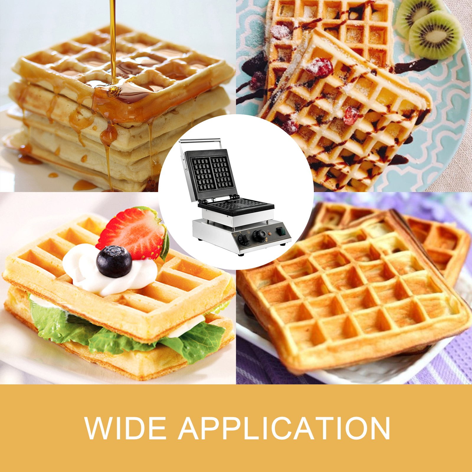 1400W Commercial Bubble Waffle Maker Non Stick Stainless Steel Baker with Rotatable Pans and Adjustable Temperature Egg Bubble Puff Iron with Wooden Handles