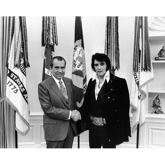 Elvis Presley Meets President Nixon Style - A - 12x18 Inch Laminated Poster - Stunning Detail and Bold Colors