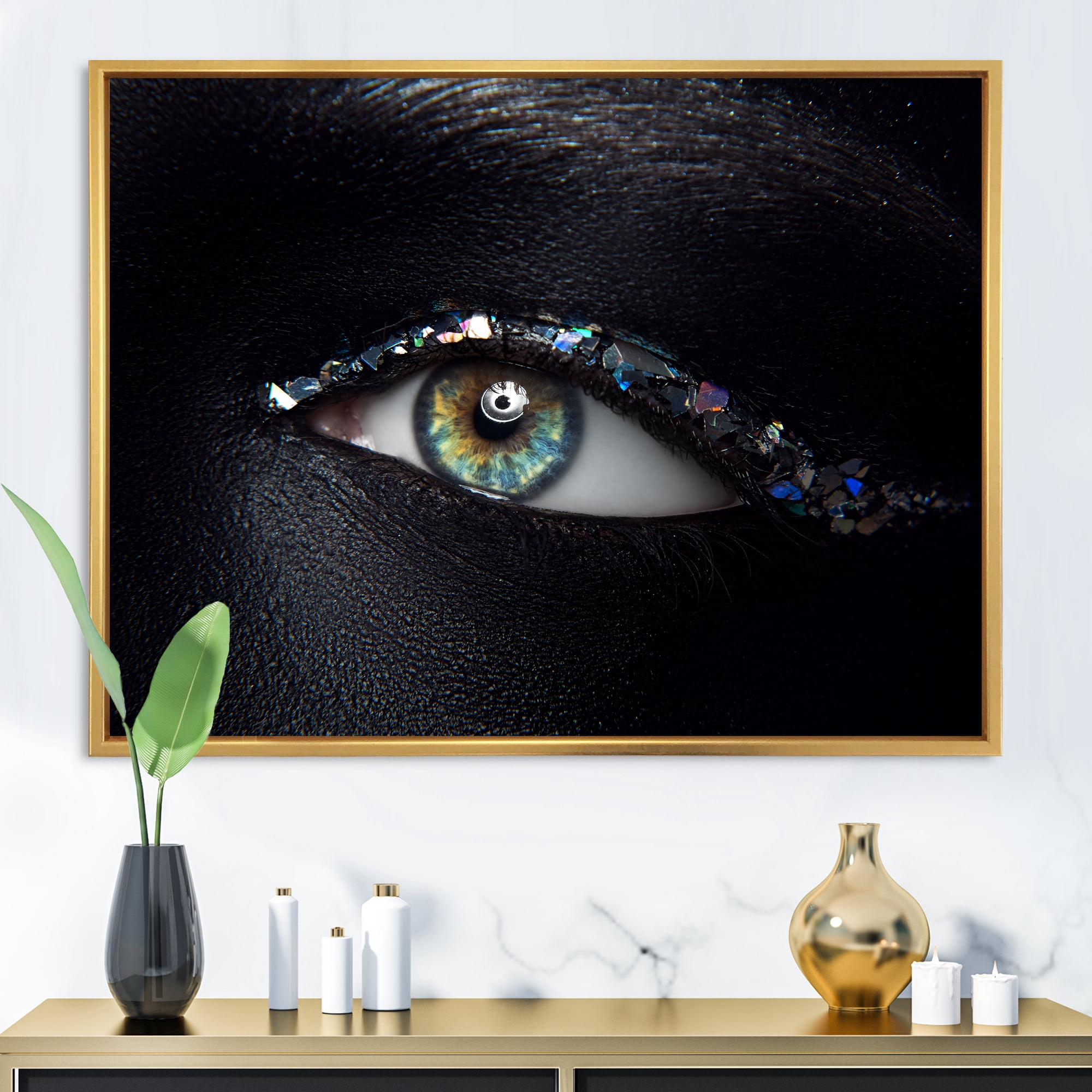 Girl Eyes With Multi-Colored Glass Sparkles 32 in x 16 in Framed Photography Canvas Art Print, by Designart