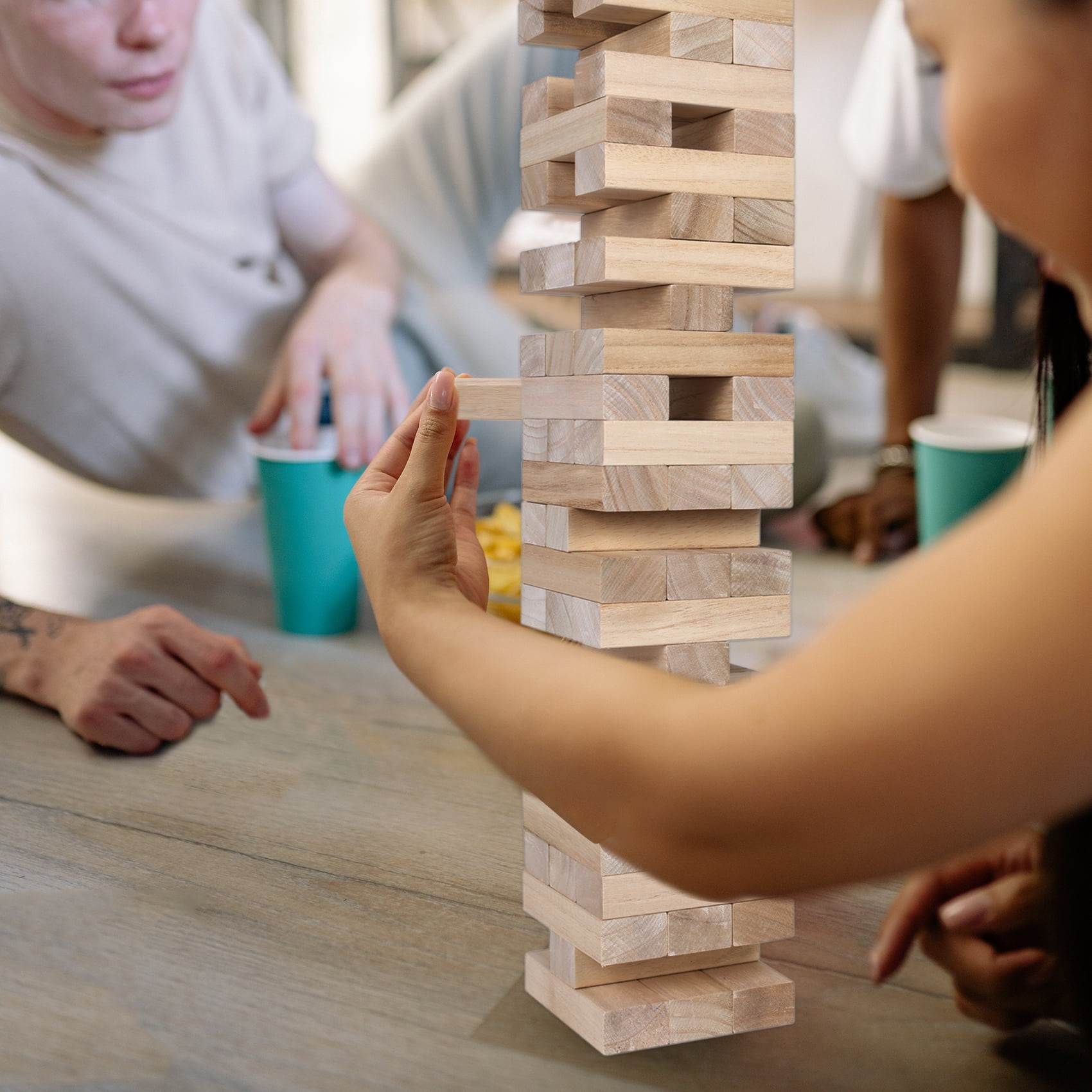 Fugocen Giant Tumble Tower Game, 60pcs Large Wooden Stacking Game Stack to Over 3.2 FT Gifts for Adult Kids