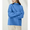 thumbnail image 4 of Women Mock Neck Sweater Chunky Long Sleeve Knitted High Low Hem Trendy Fall Winter Jumper Top Blue One Size, 4 of 9