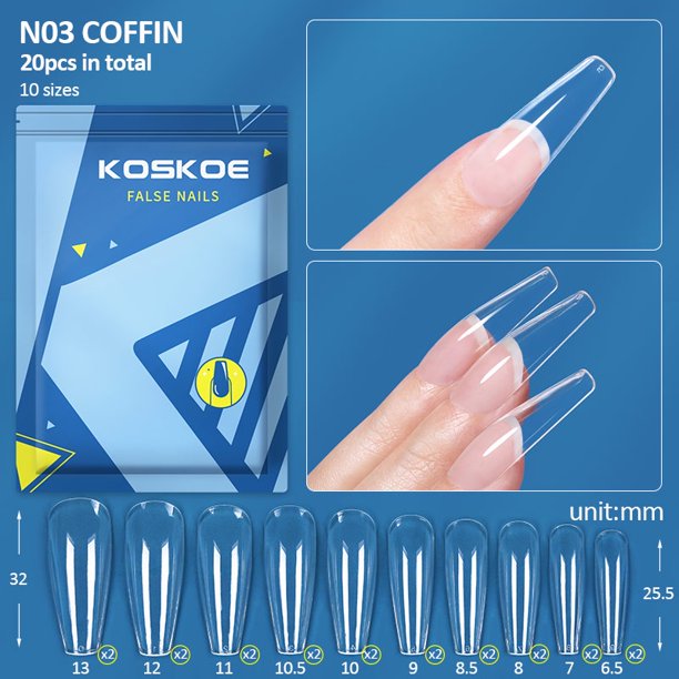 Uñas Postizas Cobertura Completa Almendra Cuadrado Ataúd Transparente Puntas 24pcs/Bolsa Gao Jinjia unisex