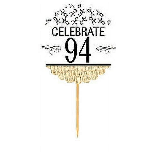 94th Birthday / Anniversary Novelty Burlap Cupcake Decoration Picks -12pack