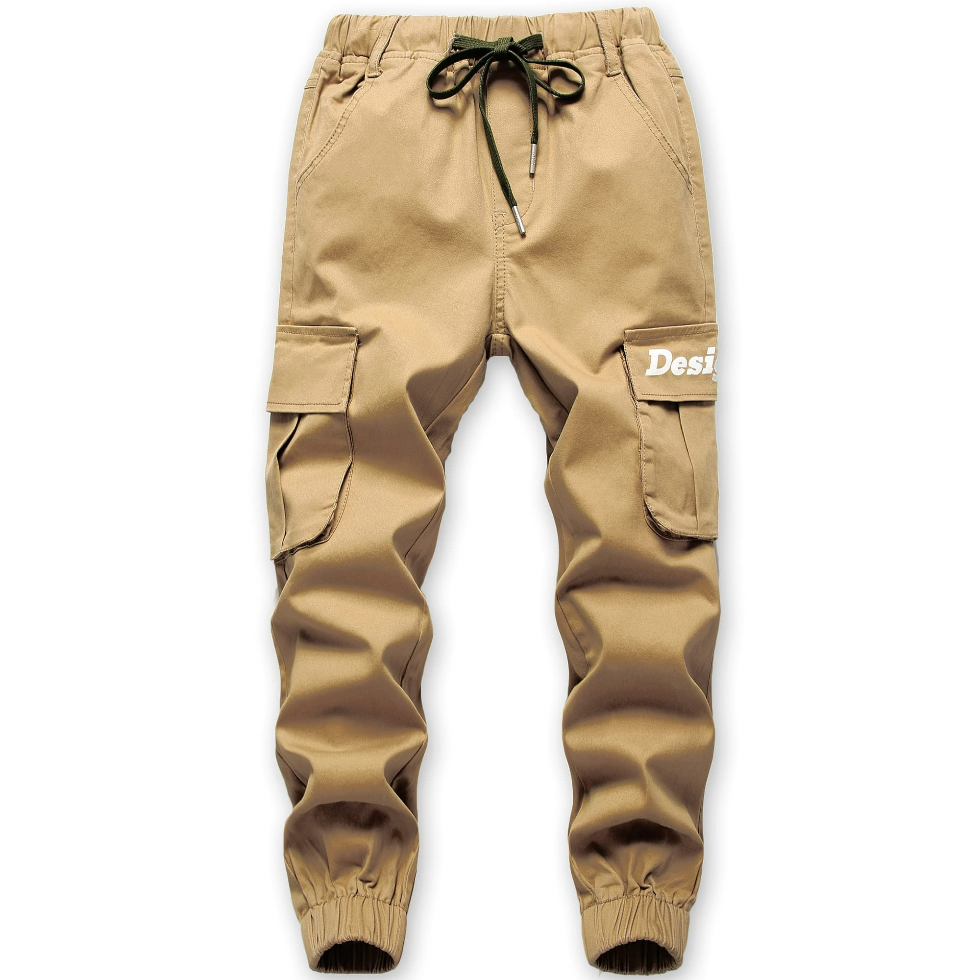 TLAENSON Boys Cargo Pants Cotton Casual Pants Drawstring Loose Jogging Bottoms Elastic Cuffed Cargo Joggers Khaki 10 11 Years Walmart