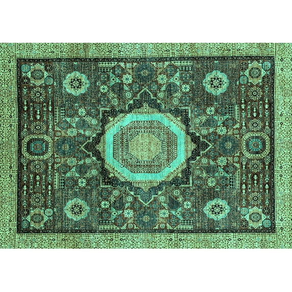 Ahgly Company Machine Washable Indoor Rectangle Abstract Turquoise Blue Modern Area Rugs, 2' x 4'