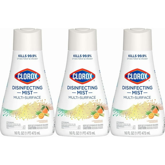 Clorox Disinfecting Mist, Lemongrass Mandarin, Household Essentials, 3 Refills, 16 Fl Oz Each