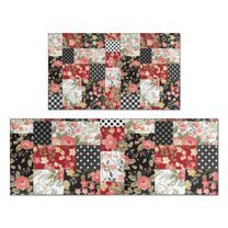 Pioneer Flower Floral Print Pattern Kitchen Rugs Sets Of 2,Anti Fatigue Kitchen Mat Rugs Non Slip Washable,Decorative Kitchen Floor Mats for Kitchen,Sink,Laundry,17"x30" 17"x47"