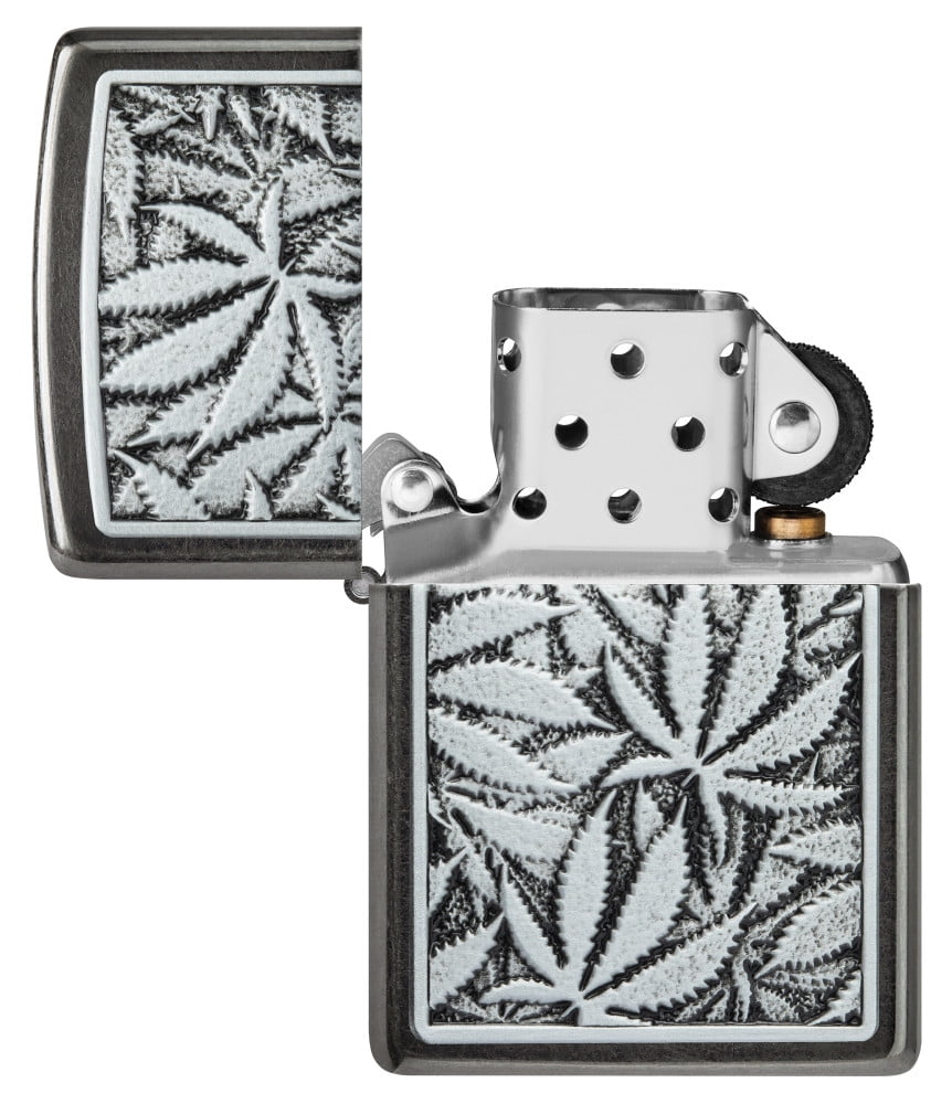 Zippo Leaf Emblem Design Grey Pocket Lighter