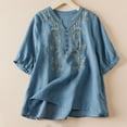 thumbnail image 2 of Patlollav Plus Size Womens Printing Casual Loose Fashion T-Shirt Button Tops Cotton and Linen Blouse, 2 of 6