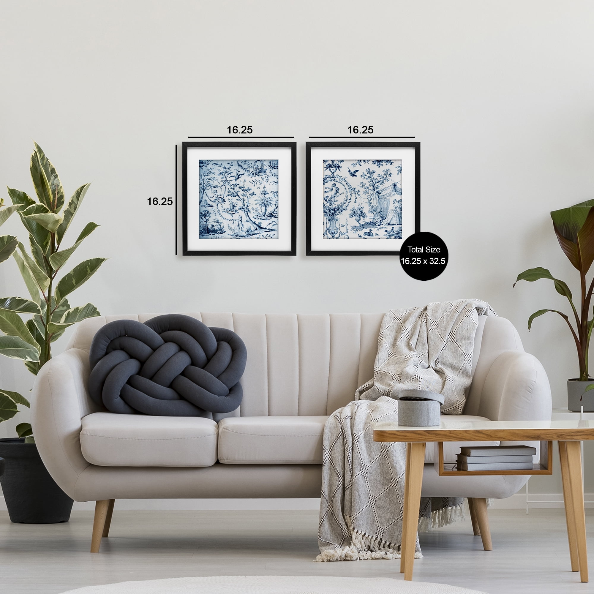 Intricate Toile Scenery 2 Piece Black Framed Print Under Glass Set, design by Vintage Hustle