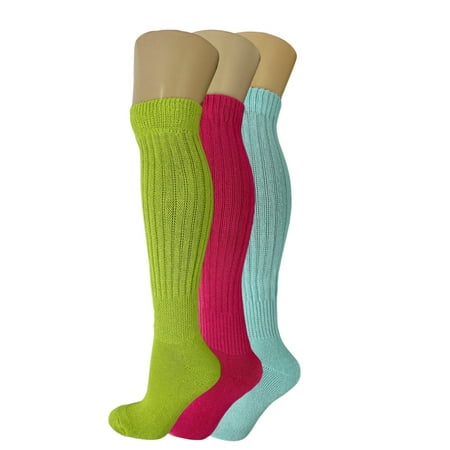 

3 Pack Slouch Socks Cotton Colorful Heavy Knee High Scrunch Socks for Women and Men - (Almond Green-Fuchsia-Mint)