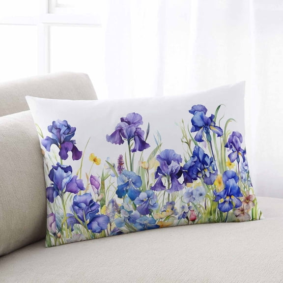 Blue Spring Floral Throw Pillow Covers, Watercolor Flowers Summer Botanical Soft Breathable Pillow Cases with Invisible Zipper for Sleeping, Small Pillowcases for Couch Bed Sofa Chair 16x24 Inches