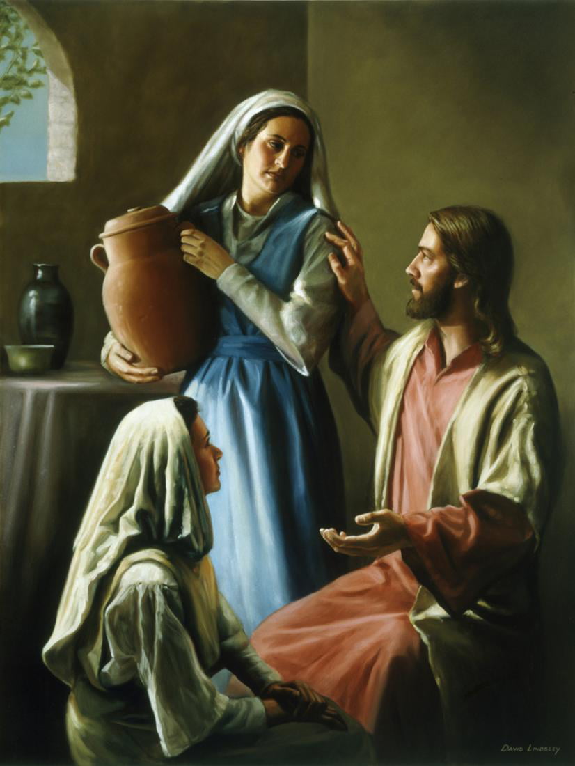 MARY KNEELING AT JESUS FEET MARTHA PAINTING BIBLE SCENE ART REAL CANVAS PRINT 