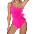 thumbnail image 1 of WREESH Women With Chest Pad Without Underwire One-Shoulder Lace-Up Swimsuit, 1 of 8