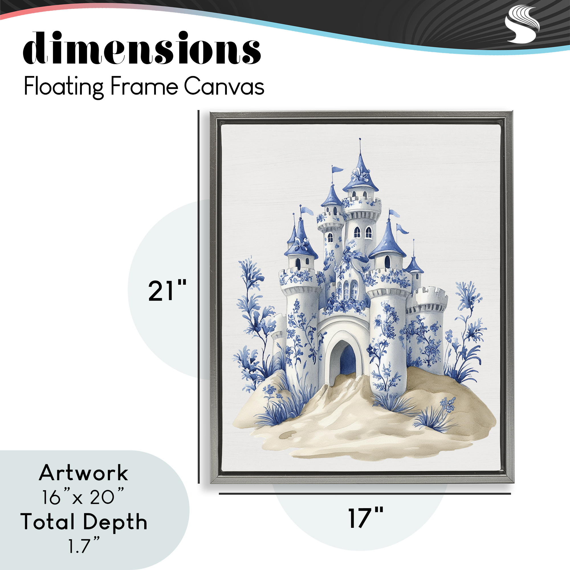 Funky Toile Castle Gray Framed Floater Canvas Wall Art, design by Lettered and Lined